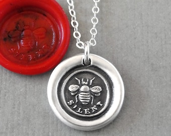 Bee Silent Wax Seal Necklace - Antique Wax Seal Jewelry With Honey Bee Keep Secrets Motto