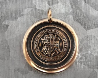 Wax Seal Medallion Pendant: French Motto Bronze Jewelry, Spiritual And Courageous