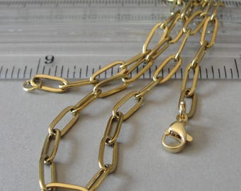 Shiny Oval Link Chain 24 inch Necklace (3mm) 18K Gold Plated Stainless Steel Jewelry