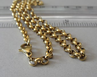 Shiny Rolo Chain 24 inch Necklace (4mm) 18K Gold Plated Stainless Steel Jewelry
