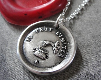 Antique French Wax Seal Necklace – Generosity Motto, Sterling Silver Charm