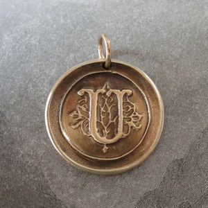 Wax Seal Charm Initial U - wax seal jewelry pendant alphabet charms Letter U