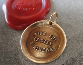 Heaven Helps Wax Seal Charm - French proverb antique wax seal jewelry pendant motivational motto quote