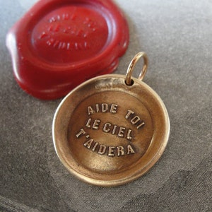 Heaven Helps Wax Seal Charm French proverb antique wax seal jewelry pendant motivational motto quote image 1