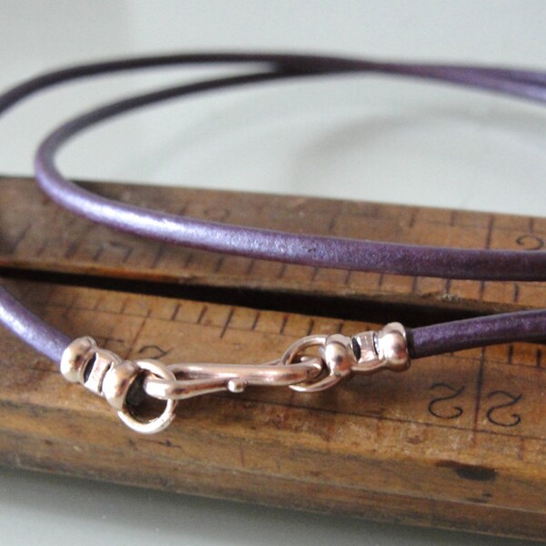 Pearl Lilac 2mm Leather Necklace Cord With Bronze Clasp