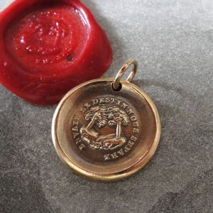 In Vain Destiny Separates Us - Tree Wax Seal Pendant - antique wax seal jewelry charm French love motto in bronze