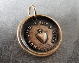 My Heart Is Yours - Cross Wax Seal Charm - Antique Bronze Faith Christian Wax Seal Jewelry