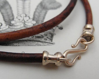 Cordón de cuero marrón vintage de 3 mm de grosor con cierre de bronce