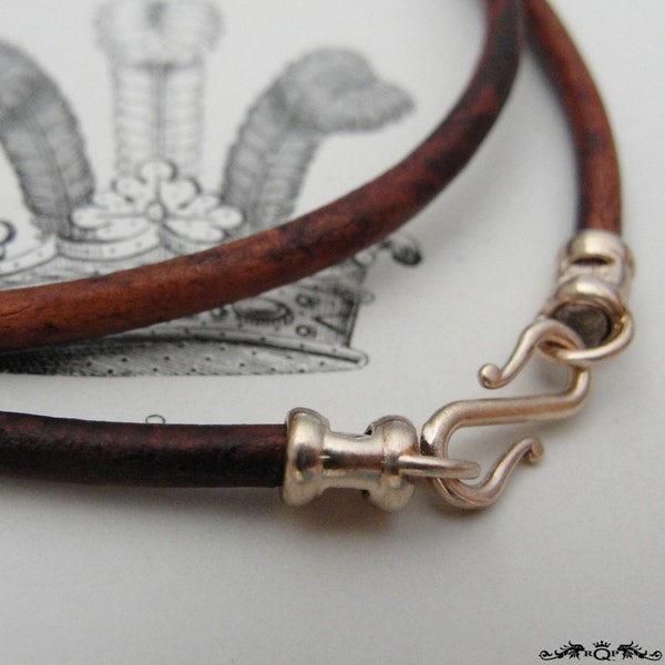 Cordon pour collier en cuir marron vintage de 3 mm d'épaisseur avec fermoir en bronze