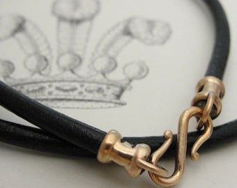 Cordón de cuero negro de 3 mm de grosor para collar con cierre de bronce