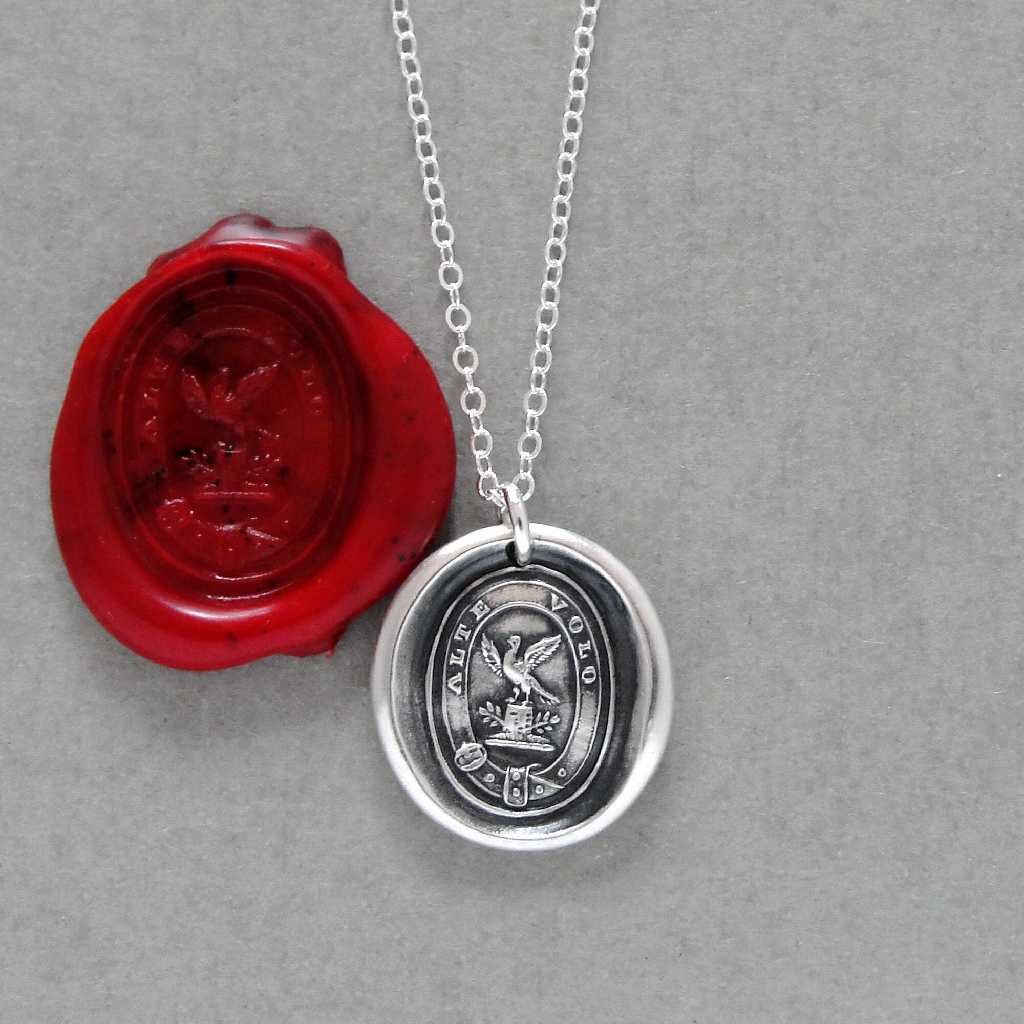 【VINTAGE HOLLYWOOD】Vintage Seal Necklace_VH2478NE070M English Rose Wax Seal Necklace - Sterling Silver Wax Seal