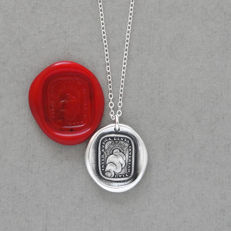Through Thickest Clouds I Find My Way - Wax Seal Necklace Sun Antique Silver Jewelry