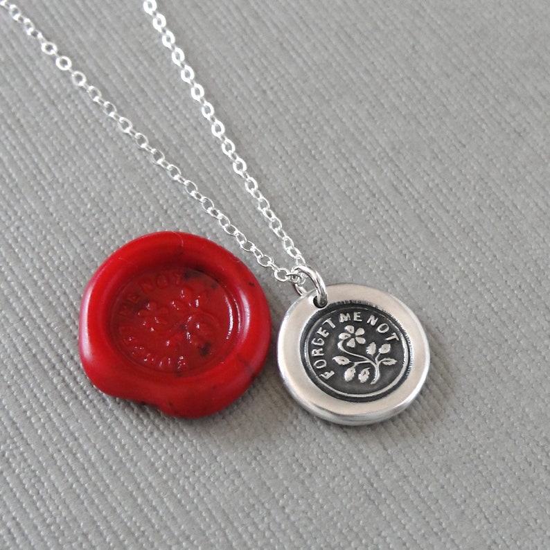 Forget Me Not Wax Seal Necklace In Silver Flower Wax Seal Charm Jewelry image 3