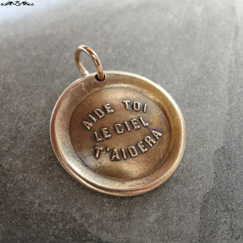 Heaven Helps Wax Seal Charm French proverb antique wax seal jewelry pendant motivational motto quote image 5