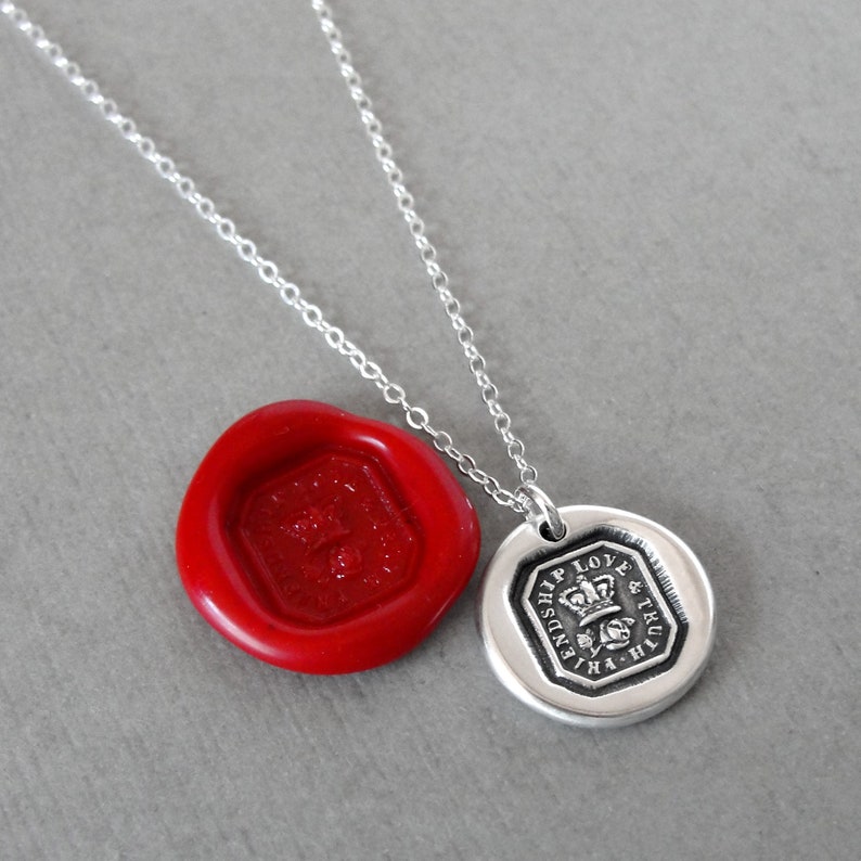 Friendship Love Truth Wax Seal Necklace With Crown And Rose Antique Wax Seal Jewelry image 3