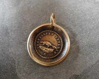 Beaver Wax Seal Charm Perseverance - antique wax seal jewelry pendant - Key to Happiness motto