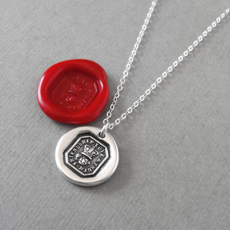Friendship Love Truth Wax Seal Necklace With Crown And Rose Antique Wax Seal Jewelry image 7