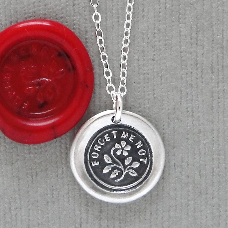 Forget Me Not Wax Seal Necklace In Silver Flower Wax Seal Charm Jewelry image 5