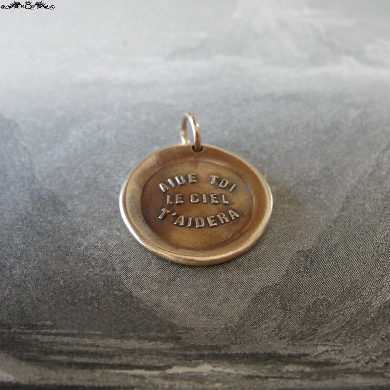 Heaven Helps Wax Seal Charm French proverb antique wax seal jewelry pendant motivational motto quote image 2