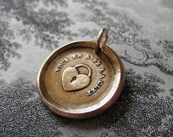 Heart Wax Seal Pendant In Bronze - You Have The Key - Antique Wax Seal Jewelry