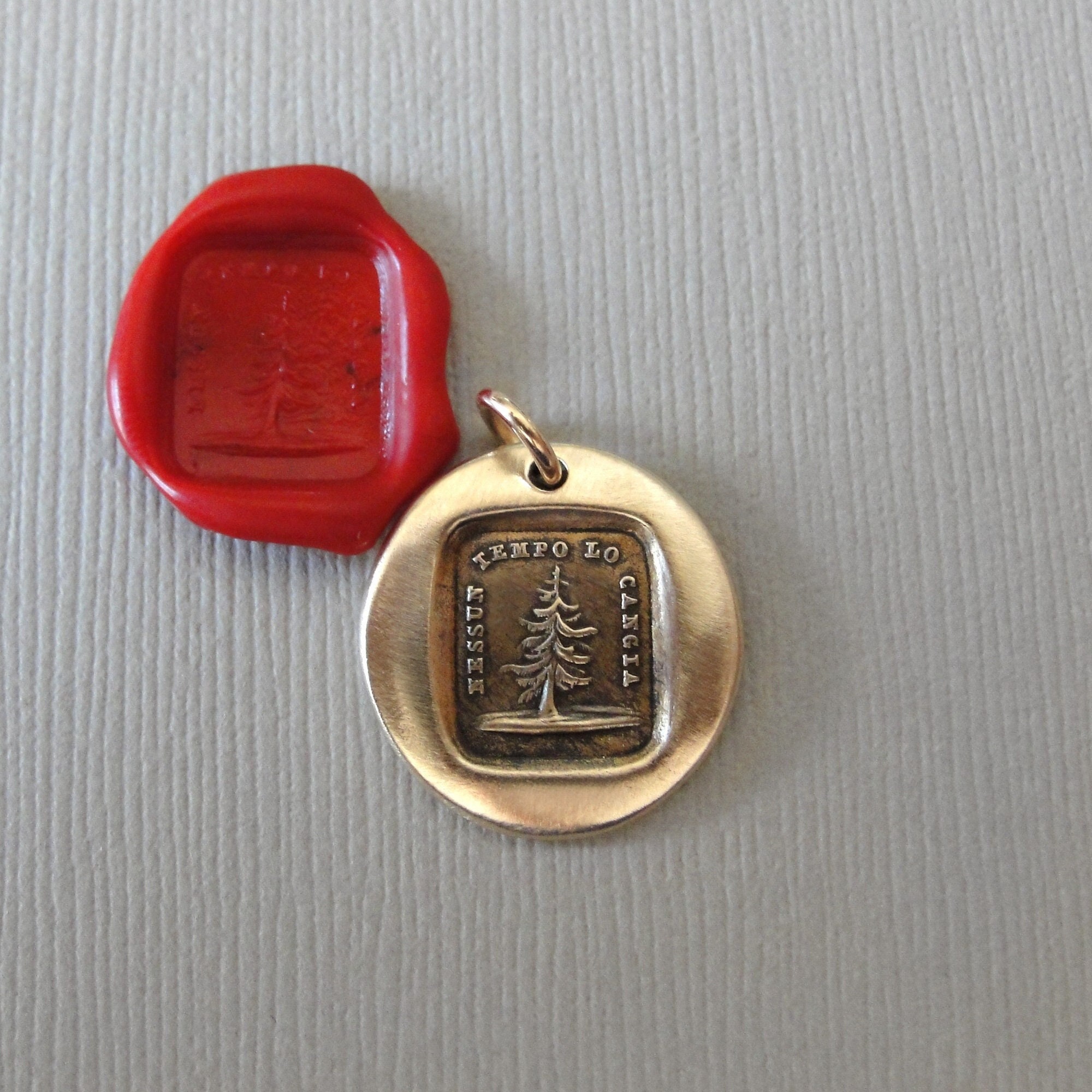 Wax Seal Pendant with Leaning Fir Tree - Unique - antique wax seal charm jewelry Be Yourself in bronze