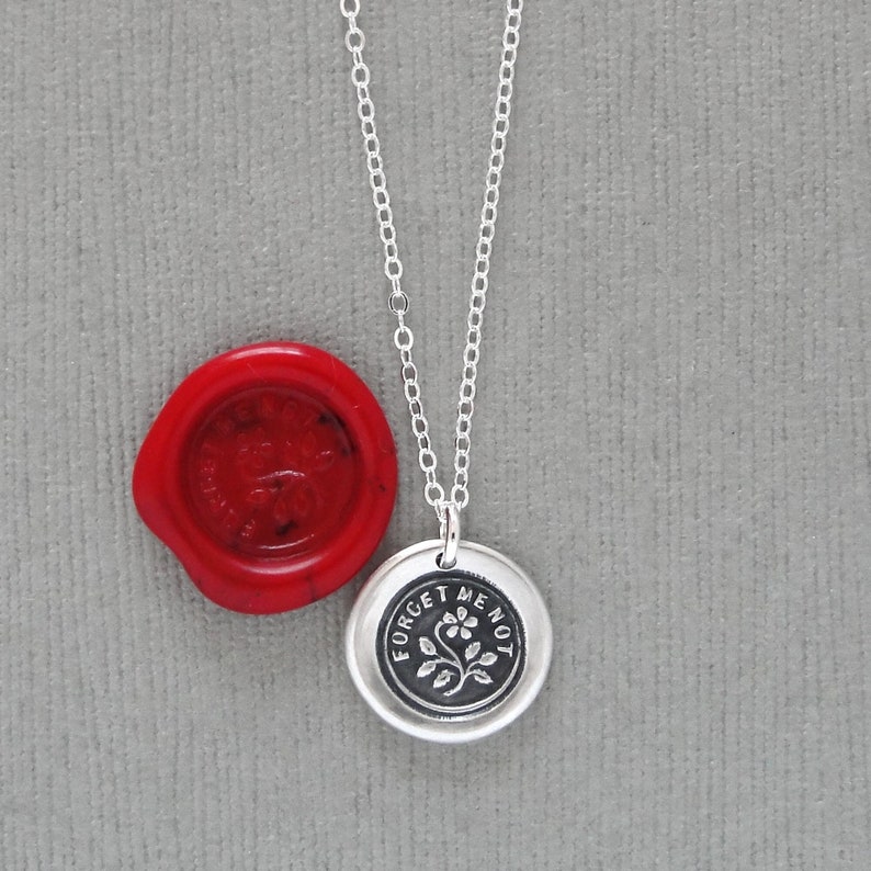 Forget Me Not Wax Seal Necklace In Silver Flower Wax Seal Charm Jewelry image 1