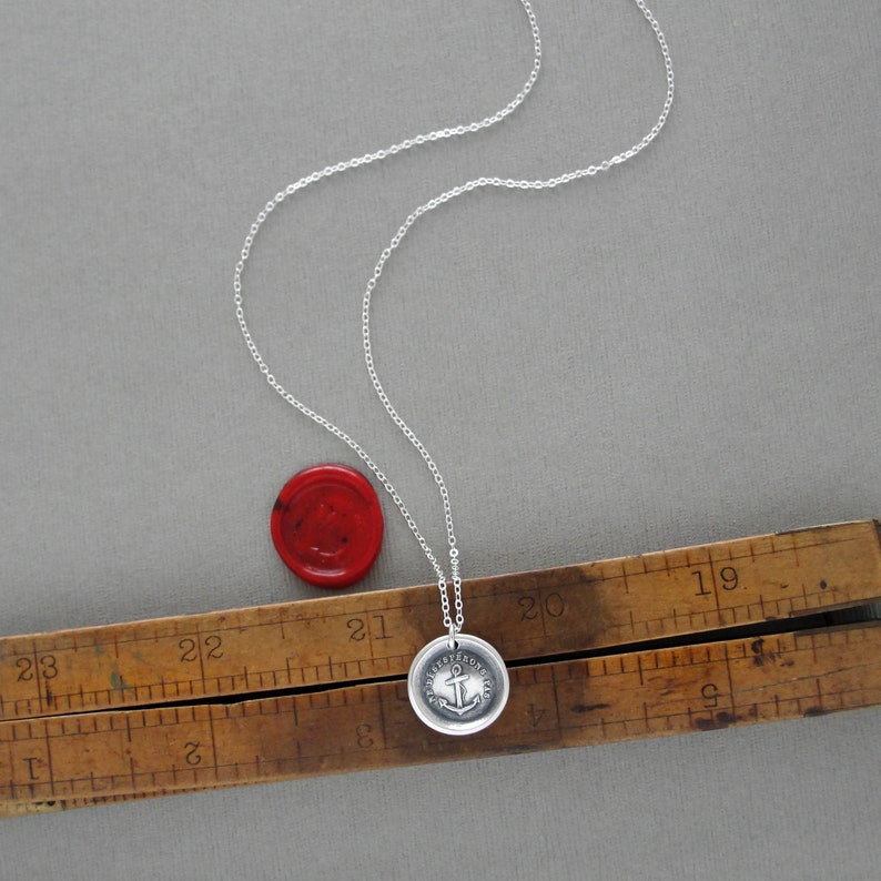 Do Not Despair Wax Seal Necklace Hope Anchor antique wax seal charm jewelry French Motto image 10