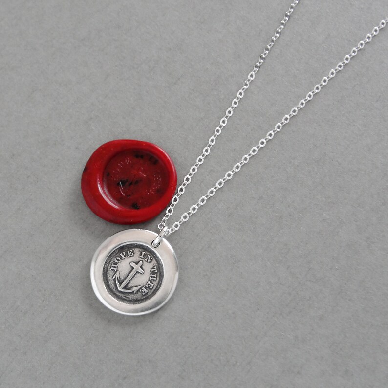 Hope In Thee Wax Seal Necklace With Anchor Antique Wax Seal Charm Jewelry Mariners Cross image 10