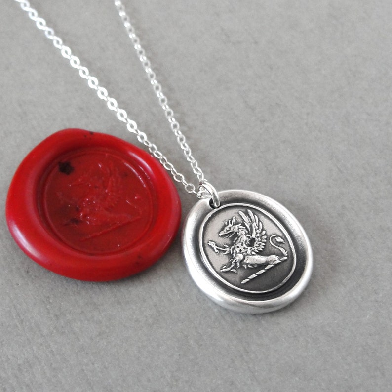 Griffin Wax Seal Necklace Strength Courage Boldness antique wax seal charm jewelry gryphon with iron cross image 3