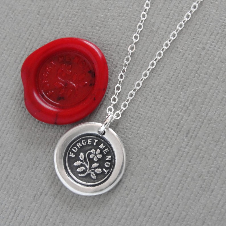 Forget Me Not Wax Seal Necklace In Silver Flower Wax Seal Charm Jewelry image 8