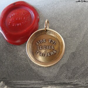 Heaven Helps Wax Seal Charm French proverb antique wax seal jewelry pendant motivational motto quote image 3