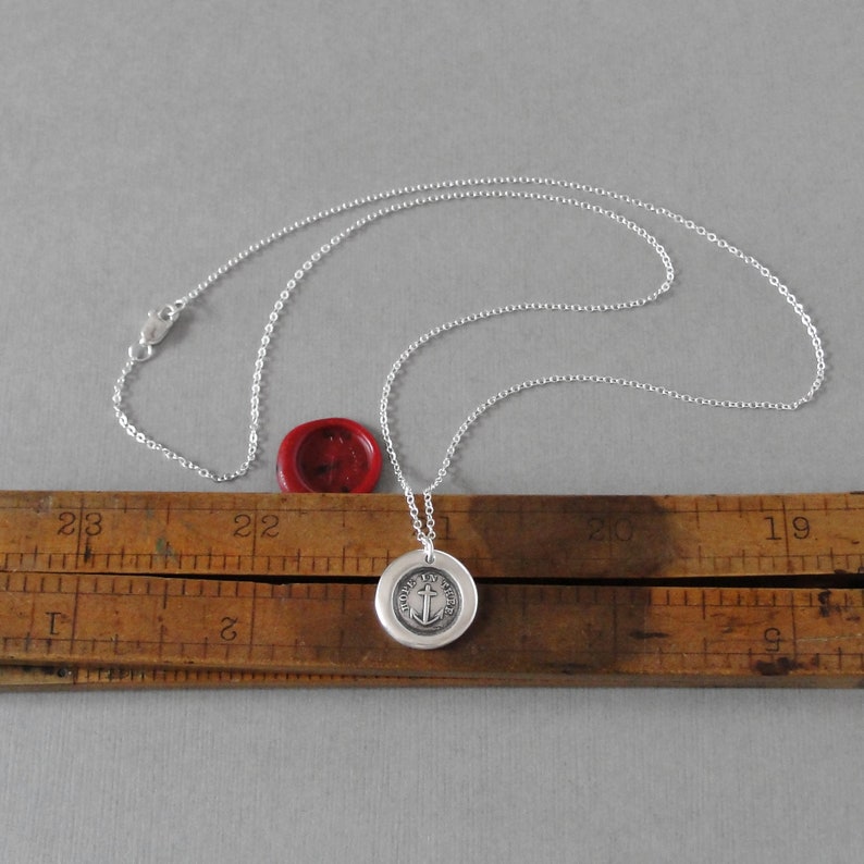 Hope In Thee Wax Seal Necklace With Anchor Antique Wax Seal Charm Jewelry Mariners Cross image 2