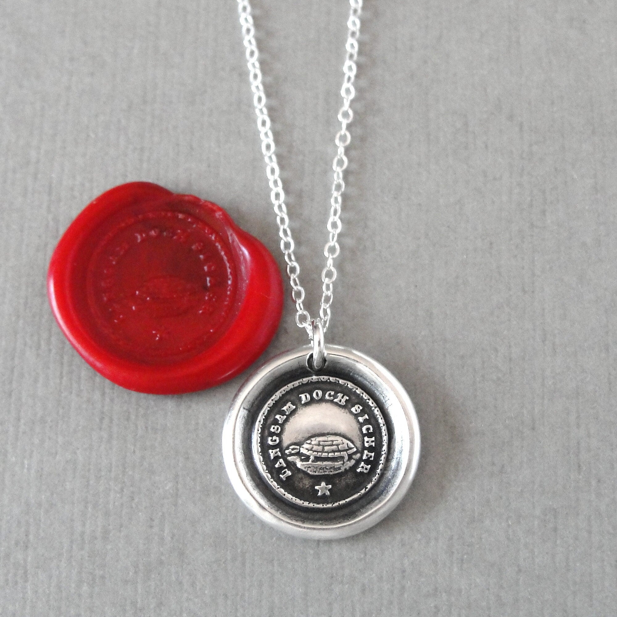 Slow But Sure - Wax Seal Necklace Antique Turtle Wax Seal Jewelry Tortoise Charm Endurance Determination