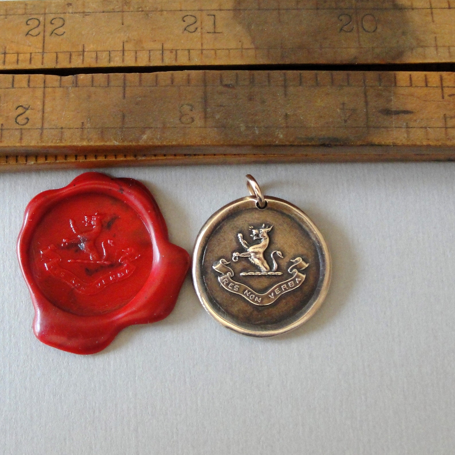 Deeds Not Words Wax Seal Pendant Wolf and Latin Motto Bronze Etsy