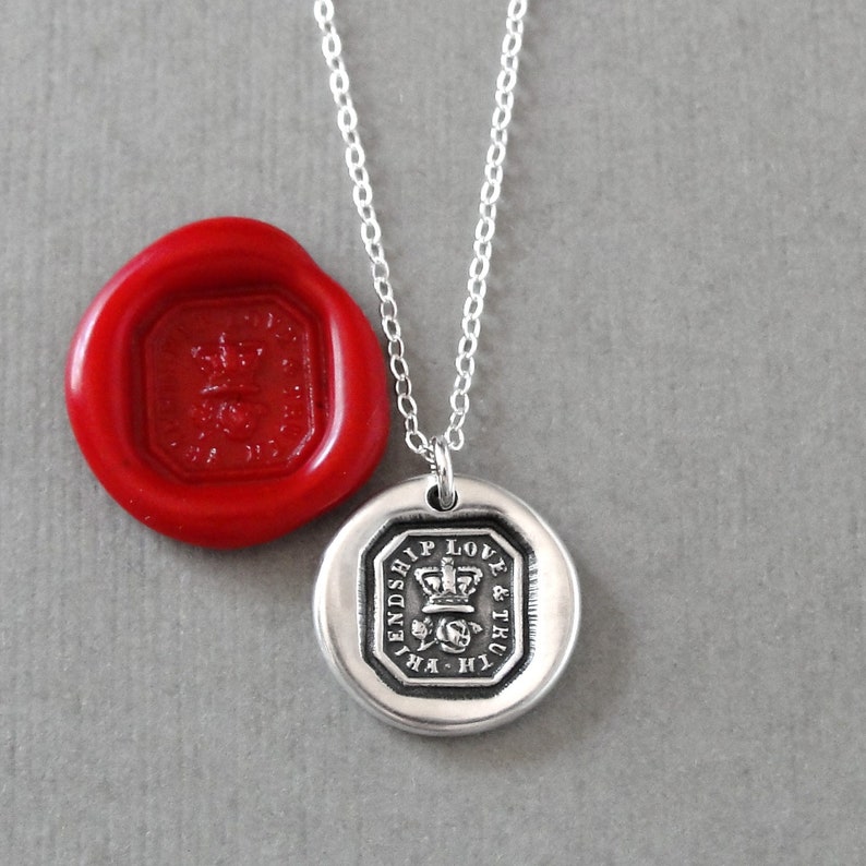 Friendship Love Truth Wax Seal Necklace With Crown And Rose Antique Wax Seal Jewelry image 1