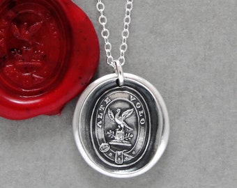 I Fly High - Wax Seal Necklace With Falcon - Antique Silver