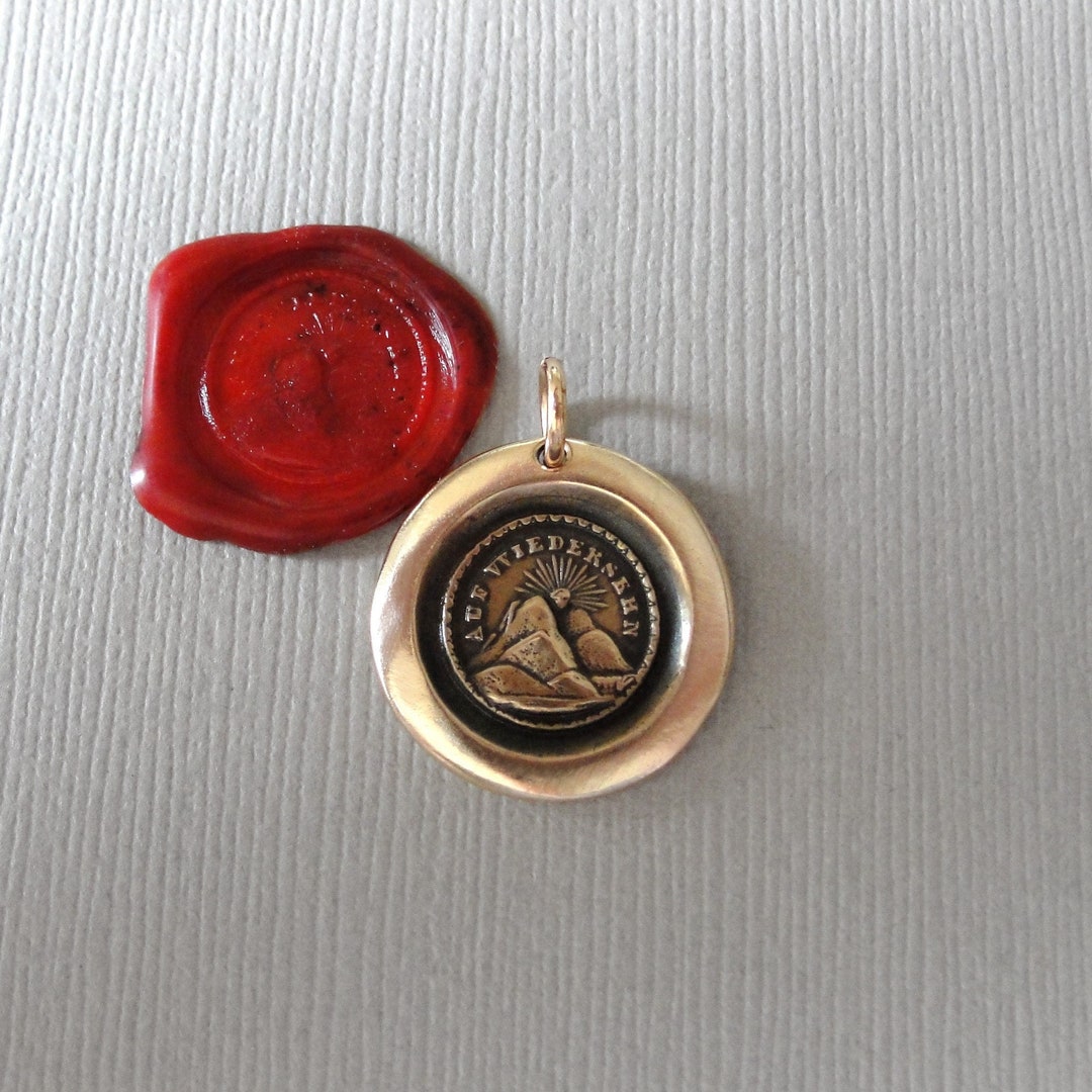 Until We Meet Again Wax Seal Charm Antique Bronze Wax Seal Jewelry Pendant Sun Setting German