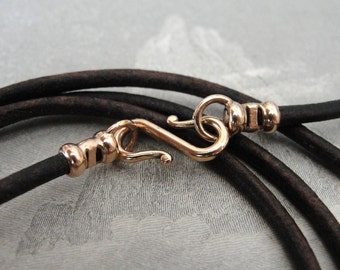 Antique Dark Brown 2mm Leather Necklace Cord With Bronze Clasp