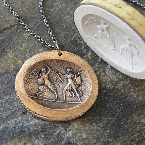 Goddess of Dance - Grand Tour Roman mythology medallion necklace with Terpsichore from antique plaster intaglio seal