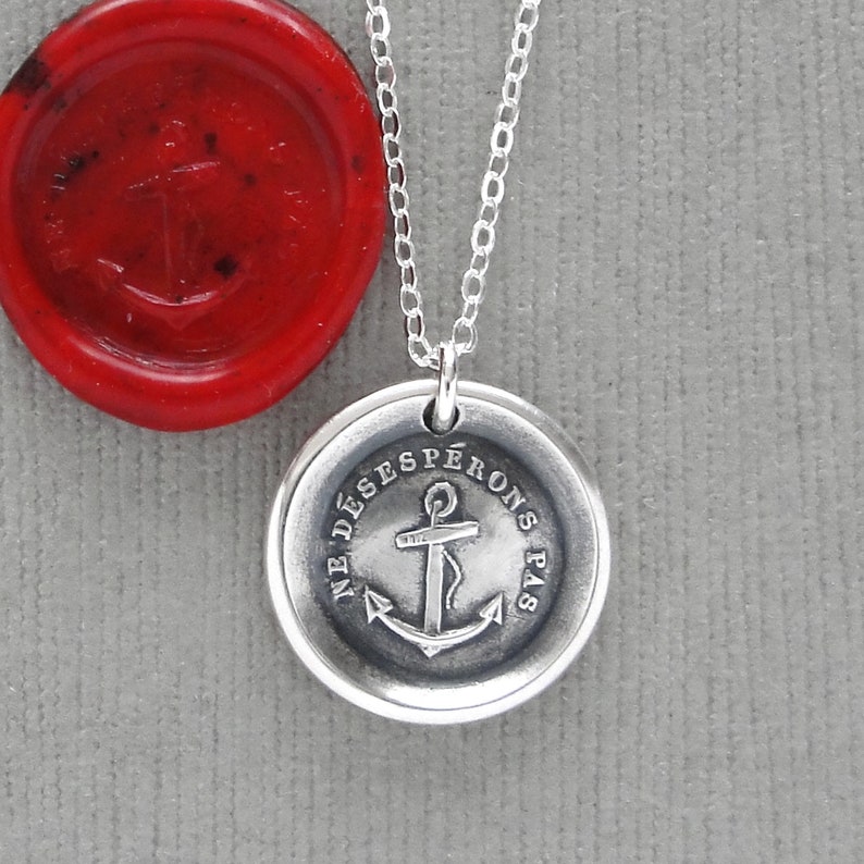 Do Not Despair Wax Seal Necklace Hope Anchor antique wax seal charm jewelry French Motto image 5