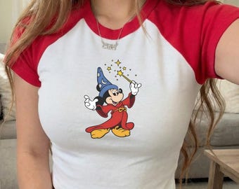 Walt Disney Fantasia Mickey Watercolor Baby Tee Y2K Mickey 90s Vintage, Fantasia Mickey Shirt,Mickey Sorcerer Tee, Bella Canvas Baby Tee