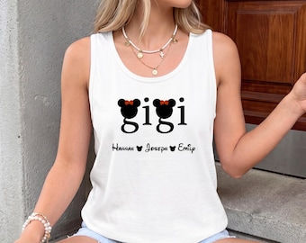 Custom Disney Gigi Comfort Colors Tank Top, Grandma Tshirt with Kids Names, Nana Granny Minnie Mouse Gift, Est 2026 Pregnancy Announcement