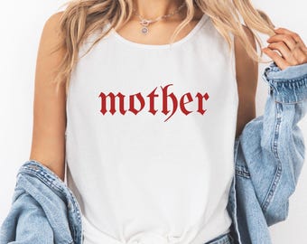Mother Gothic Graphic Comfort Colors Tank Top, Trendy Alternative Metal Core Tank Top Shirt, Oversized Mom Tee, Goth Mom
