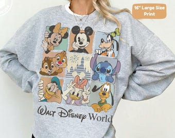 Large Print Walt Disneyworld Retro Sweatshirt, Vintage Disneyworld Sweatshirt, Mickey and Friends Vacation Hoodie, Disney 2026 Trip Outfit
