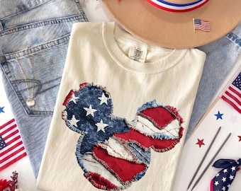 Retro Mickey Mouse Faux Patchwork America 250 Years Comfort Colors Shirt , Mickey 4th Faux Patchwork Tshirt , Mickey Mouse America 250 Years