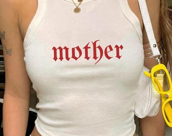 Mother Gothic Graphic Bella Canvas Racer Tank, Trendy Alternative Metal Core Eee, Old English Mother Tshirt, Oversized Mom Tee, Goth Mom