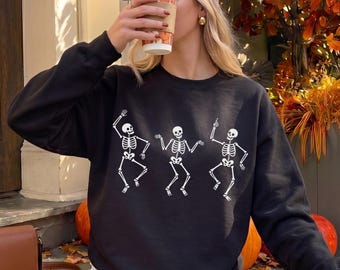 Dancing Skeleton Sweatshirt, Skeleton Halloween Shirt, Womens Halloween Shirt, Halloween Party Shirt, Cute Halloween Gift, Fall Graphic Tee