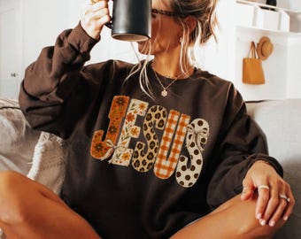 Jesus Christian Fall Sweatshirt, Retro Fall Sweater Faith Crewneck, Trendy Autumn Jesus Fall Gift Cozy Christian Women Gift Thankful Apparel