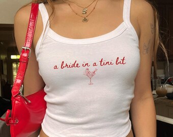 A Bride in a Tini Bit Bride Strap Tank Top, Martini Themed Future Mrs Shirt, Tini Bit Engaged, Bridal Shower Gift Idea, Fiance Tank Top y2k