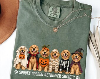 Spooky Golden Retriever Society Halloween Shirt, Dog Mom Fall Comfort Colors Tee